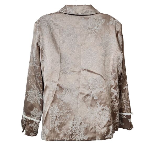 Susan Graver Jacket Large Floral Jacquard Ribbon Trim Button Tan Gold A44774 - Picture 2 of 14